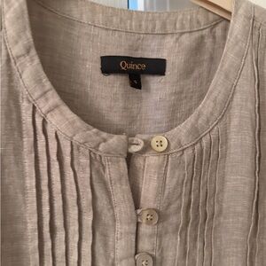 Quince Linen Tan Pleated Dress
